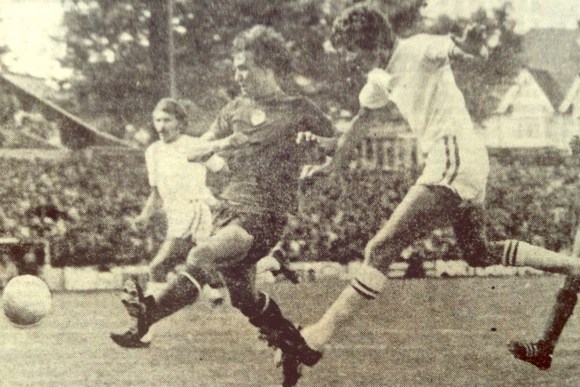 Ian Mellor's left foot flashes and the winner is on its way. Two Palace defenders are left struggling